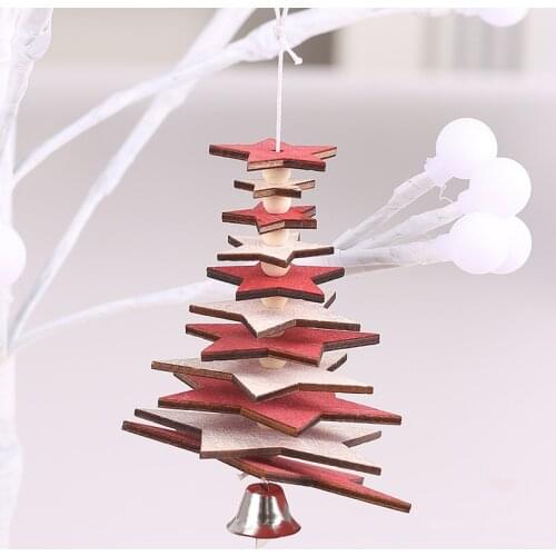 1PC New Year 2022 3D Christmas Ornament Wooden Hanging Pendants Star Xmas Tree Bell Christmas Decorations For Home Navidad