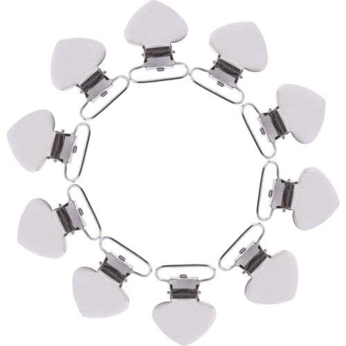 10Pcs Heart Shape Insert Pacifier Metal Suspender Clips Baby Pacifier Holders BX0D