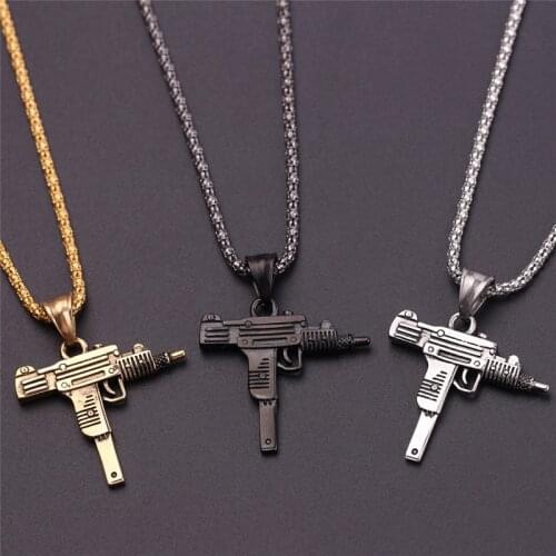 2021 New Fashion Punk Hip-Hop Women Men Gun Shape Pendant Necklace Cool Gothic Hip Hop UZI GUN Necklaces Boy Men Gift