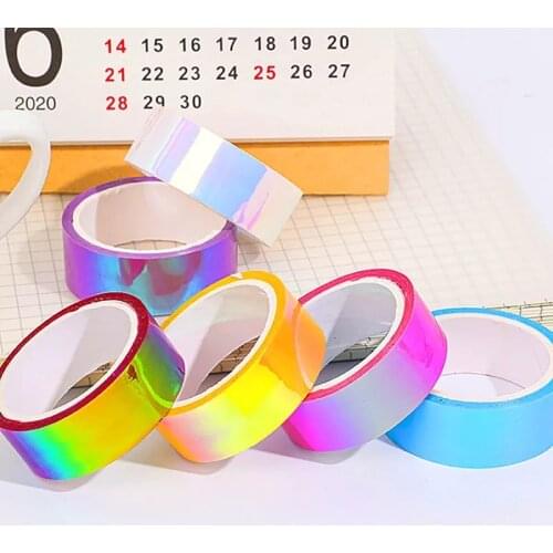 5PC 15mm 5m Laser Glitter Washi Tape Candy Colors Decorative Adhesive Masking Tapes For Scrapbooking Albums Stationery Tape