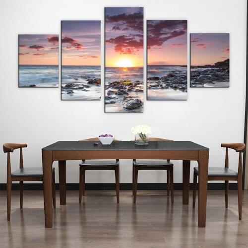 5 Pieces Natural Sunrise Landscape Posters and Prints abstract Ocean Seascaple Wall Art Picture for Living Room Decor