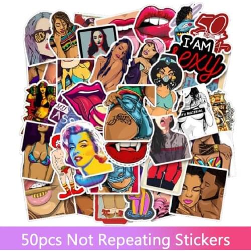 50pcs/set Cartoon Sexy Beauty Personality Removable Stickers Trolley Notebook Skateboard Guitar Graffiti Stickers Toys