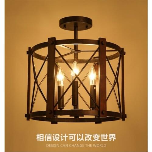 American Industrial Vintage Loft Style Circle Wrought Iron Ceiling Lights Aisle Lamp Foyer Cafe Decoration Light Free Shipping