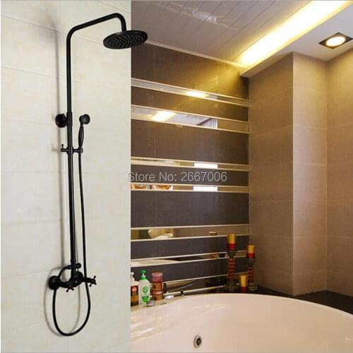 Free shipping Home Decoration Oil Rubbed Bronze Black Rain Shower Set Bathroom Wall Mounted Shower Faucet Set Wholesale GI275