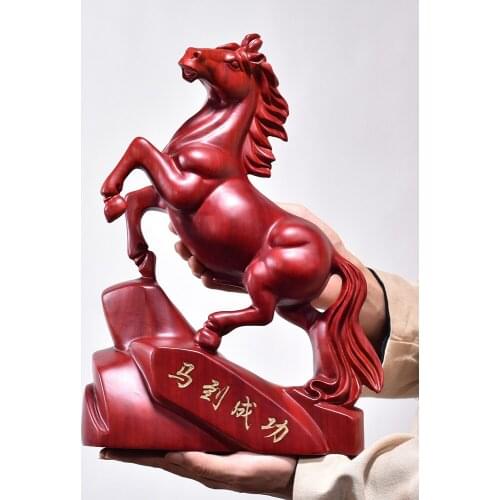 38CM Large-GOOD- 2021 HOME office Spiritual efficacious Mascot # Success horse Handmade Red sandalwood carving FENG SHUI statue