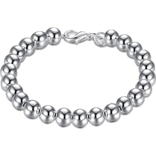 8M Fans & Bracelet - Solid S925 Spherical Silver color Chain Bracelet H126