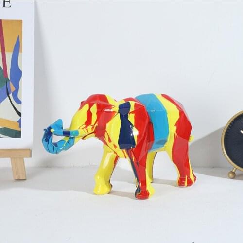 Color Resin Elephant Graffiti Crafts Animal Cartoon Geometric Elephant Home Decoration Living Room Modern Minimalist Ornaments