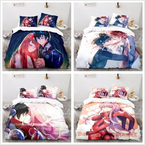 Darling In The FRANXX 3D Cartoon Printed Duvet Cover Set Twin Full Queen King Size Bedding Set Bed Linens for Lovers Boys Girls