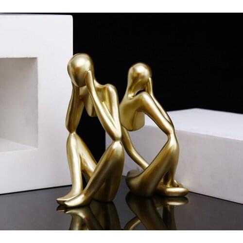 Drawing Room Office Sandstone Decor Gift Statue Sculpture Nordic Abstract Character Golden Decoration Creative Home Ornament