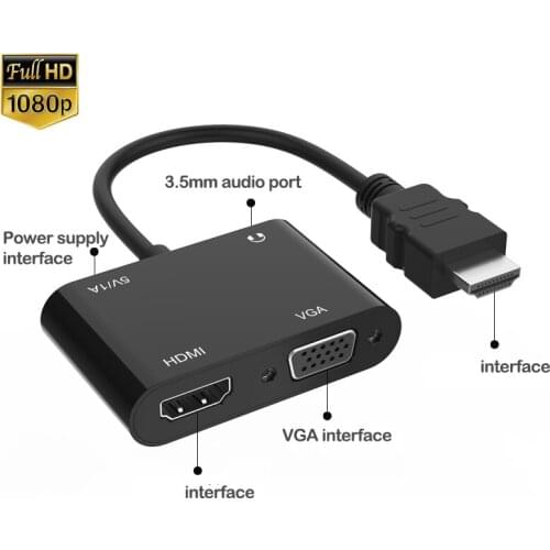 Full HD 1080P hdmi to vga converter with audio Adapter Digital HDMI Cable splitter VGA 3.5mm audio Male To Famale For PC Laptops