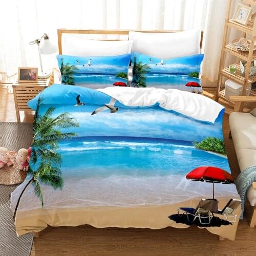 Seaside SceneryBedding Set Single Twin Full Queen King Size Ship Coconut Tree Bed Set Childrens Kid Bedroom Duvetcover Sets 07