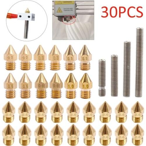 34pcs/lot Extruder Brass Nozzle+ Nozzle Neck Set 3D Printer Parts MK8 Nozzles For Anycubic Mega