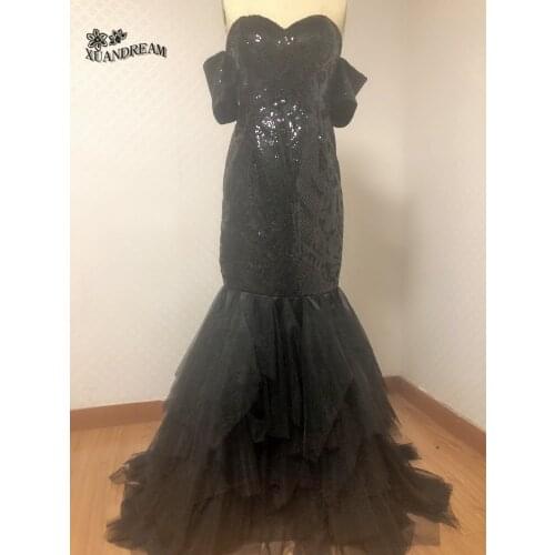 Hot abiti cerimonia sweetheart платье вечернее короткое bling bling elegant black long evening dresses 2019 made in china XD-123