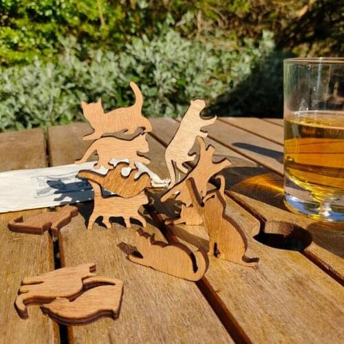 Mini Wooden Dolls Cats Doll Desktop Balance Stacking Game Toy 12 Different Shapes Block For Parents Children Interaction