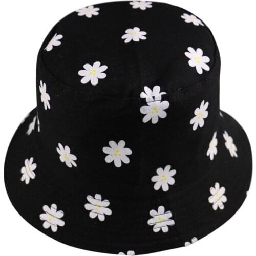 Fashion Women Marguerite Embroidery Anti-UV Daisies Embroidered Buckets Hat Foldable Fisherman Hat Bucket Cap Sun Cap Summer