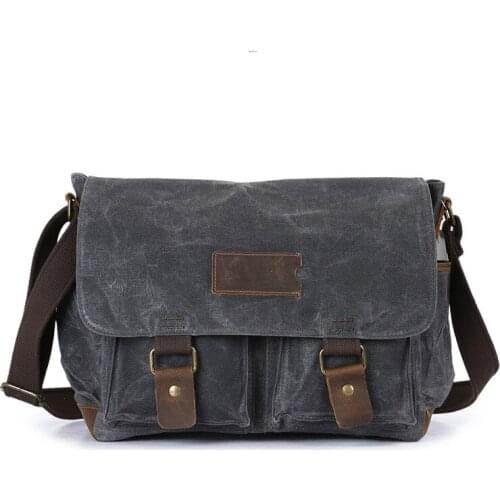 Men Messenger Bag New Retro Crazy Horse Leather Mens Bags Waterproof Oil Wax Canvas Computer Bag