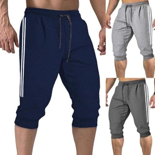 Mens Casual Shorts Summer Drawstring Below Knee Pockets Thin Harem Shorts Capri Pants Sweatpants for Sports Training Pants 2021