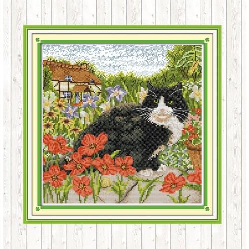 The Cat and Poppy Patterns Count Print 11CT 14CT Cross Stitch Set DIY DMC Cross-stitch Kit Embroidery Needlework Sets Wholesale