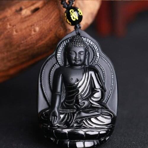 Natural Black Obsidian Stone Bodhisattva Pendant Necklace popular fashion boutique jewelry, Buddha statue Pendant Necklace Jewel