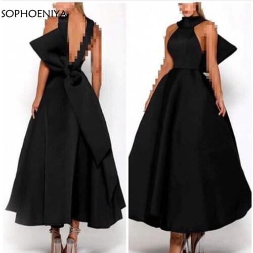 New Arrival High Neck Black evening dresses Backless with Bow Evening gowns abendkleider 2021 formal dress party
