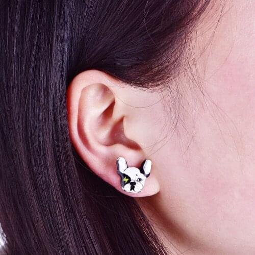 New Cute Little Pet Cartoon Dog Stud Earrings for Women Lovely Enamel Bulldog Earrings Puppy Fashion Jewelry