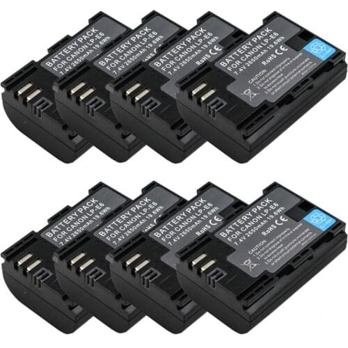 Wholesale 8PCS 7.4V 2650mAh LP-E6 LP E6 LPE6 LP-E6N lp e6n Battery pack For Canon 5D Mark II III 7D 60D EOS 6D 70D 80D