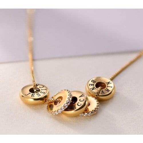 Engraved Custom Family Name Beads Necklace Personalized Crystal Disc Mothers Day Gifts for Her Mom Grandma Wife Birthday Ideas