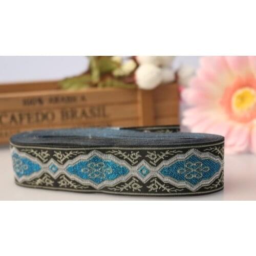 8yards/lot wide 3.3cm Woven Jacquard Ribbon classical Geometric design blue black for curtain and clothing accessory LS-1162