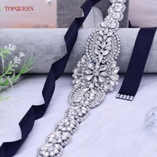 TOPQUEEN S02 Luxury Silver Rhinestone Wedding Belts Girdles for Dress Wedding Accessories for Party Dresses Bridesmaid Belt