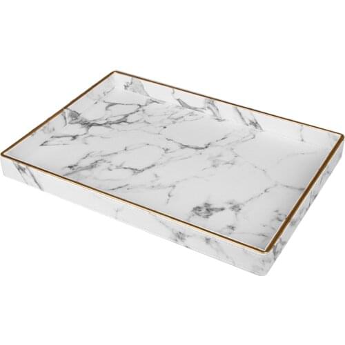 PU Leather Rectangular Cup Holder Decorative Storage Organizer Multifunctional Bathroom Serving Tray Easy Clean Marble Pattern