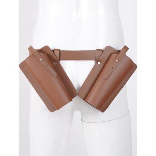 Steampunk PU Leather Sword Belt Mens Hombre Cosplay Gothic Waist Belt Adjustable Buckles Harness Girdle with Scabbards Clubwear