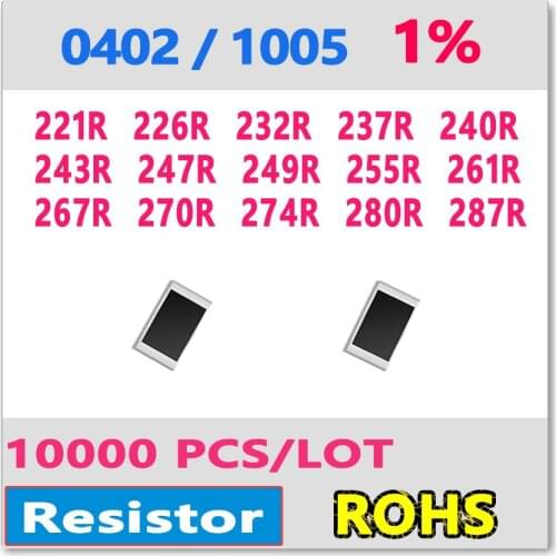 JASNPROSMA OHM 0402 F 1% 10000pcs 221R 226R 232R 237R 240R 243R 247R 249R 255R 261R 267R 270R 274R 280R 287R smd 1005 Resistor