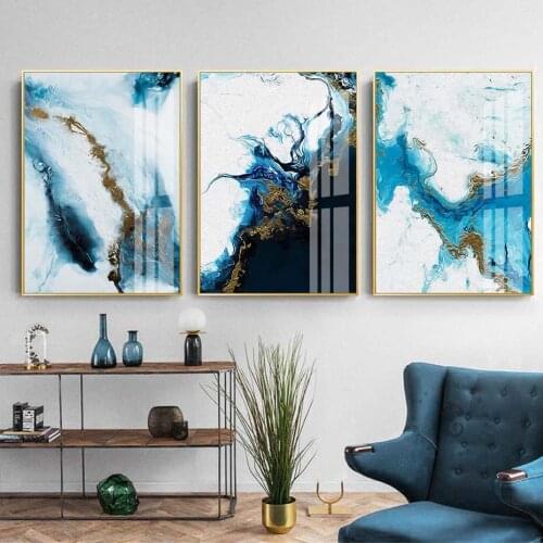 Self-adhesive Wall Stickers Abstract Blue Marble Painting Wall Art Posters Print Home Decor Wallpapers Room Decoration