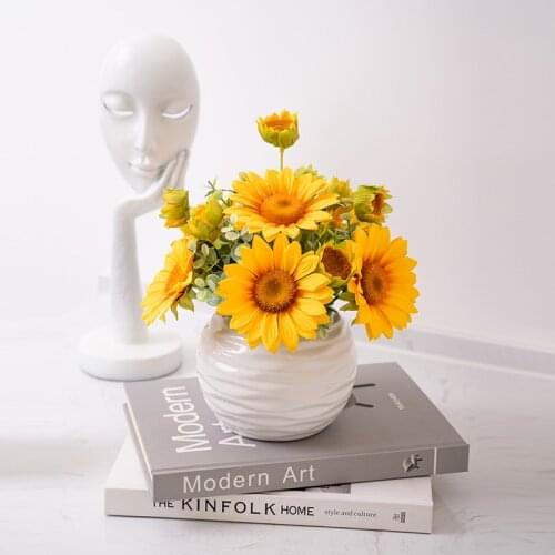 Modern Artificial Flower For Living Room Furnishings Indoor Sunflower Silk Flower Floriculture Ceramic Set Holiday Gift Ornament