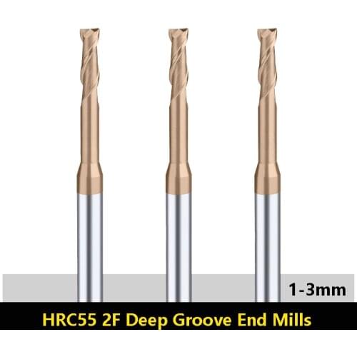 BEYOND 1pcs HRC55 Deep Groove End Mills 1mm 2mm 3mm Tungsten Steel Carbide 2 Flute Long Milling Cutter Slotting Endmills