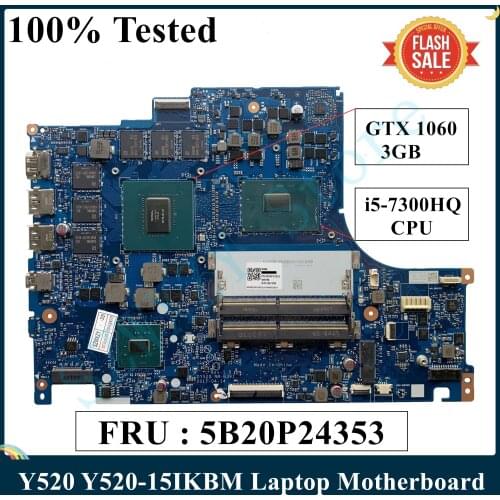 SZWXZY For Lenovo Legion Y520 Y520-15IKBM Laptop Motherboard 5B20P24353 With i5-7300HQ CPU GTX 1060 3GB BY520 NM-B391 100% Test