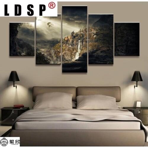 LDSP Mysterious Home Decor Modular Canvas Picture 5 PCS Elder Scrolls Skyrim Game Painting Poster Wall For Home Canvas Painting
