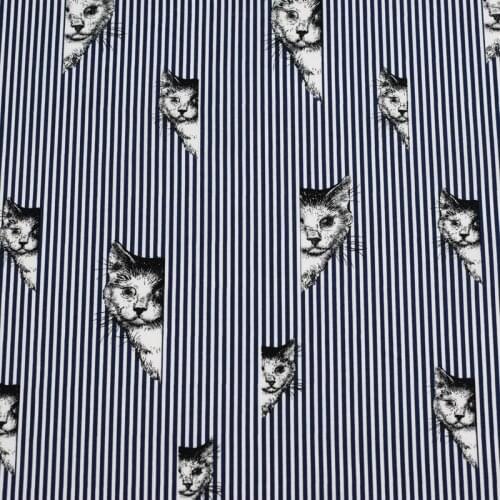 Navy blue the cat print stripe reactive printing and dyeing Micro stretch cotton fabric for shirt dress patchwork tissu telas