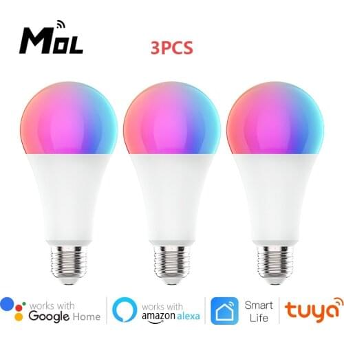 Tuya 3pcs Smart Light Lamp Wifi Bulb 12W Color Changing RGB LED Bulb E27 100-220V APP Remote Compatible Alexa Google Home