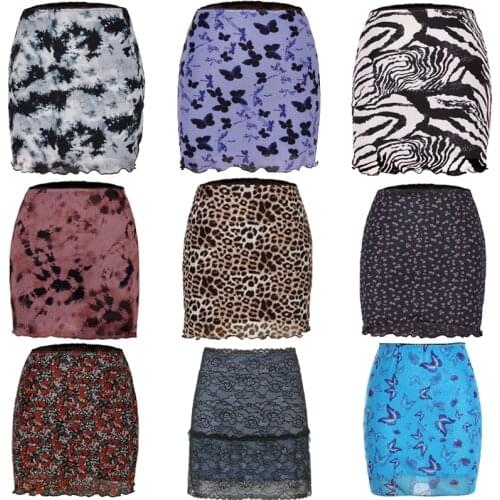 Y2K Vintage Mini Skirts Women Korean Style Ruffle Hem High Waist Straight Short Skirt Bodycon E-girl Aesthetic Summer Streetwear