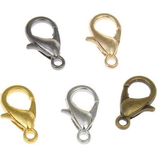 50pcs/lot Gold Silver Antique Black Clasp Claw 10mm 12mm 14mm 16mm 18mm Necklace Clasp Hooks for DIY Jewelry Findings Supplier