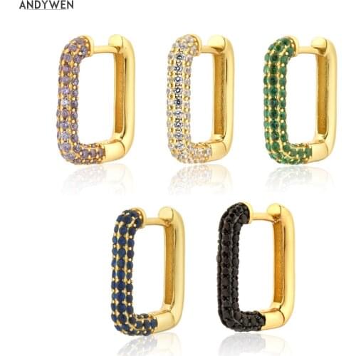 ANDYWEN 925 Sterling Silver Colorful Zircon Square Hoop Geometric Circle Huggies Women Fashion Luxury Jewelry Piercing Pendiente