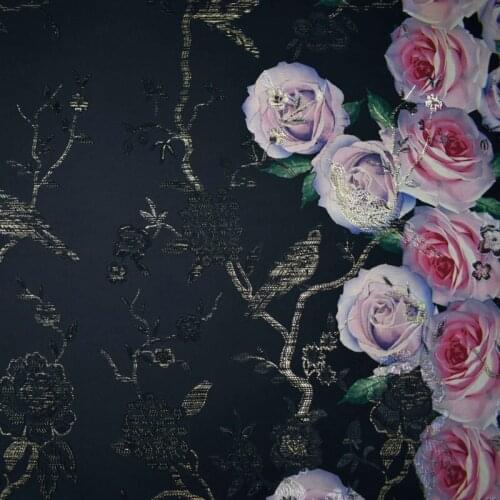 Gold rose digital painting brocade jacquard fabric for caot tissus au metre telas bazin riche vestidos tissu tecido tela tecidos