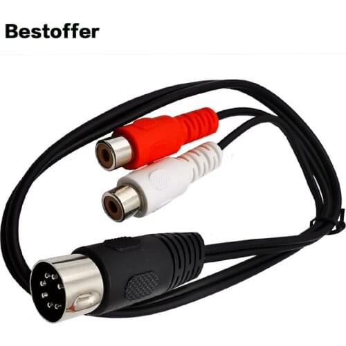 1.5m MIDI 7-Pin DIN Male to Dual RCA Lotus Head Female Plug Audio Data Cable For Electronic Organ