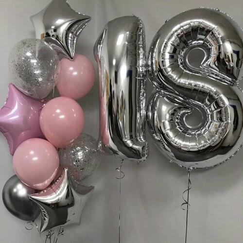 1 Set Rose Gold Silver 18th Birthday Party Decoration 32inch Number Foil Mixed Latex Balloons Birthday Party Supplies Globos