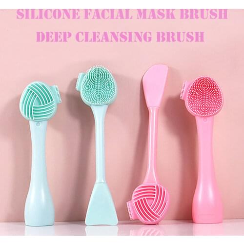 1pcs Double-head Silicone Facial Brush Skin Care Mask Brushes Massage Cleansing Blackhead Removal Makeup Remover Beauty Tools