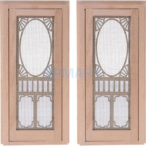2 Pieces Vintage Wood External Hollow Screen Single Door for 1/12 Dolls House Rooms DIY Accessories
