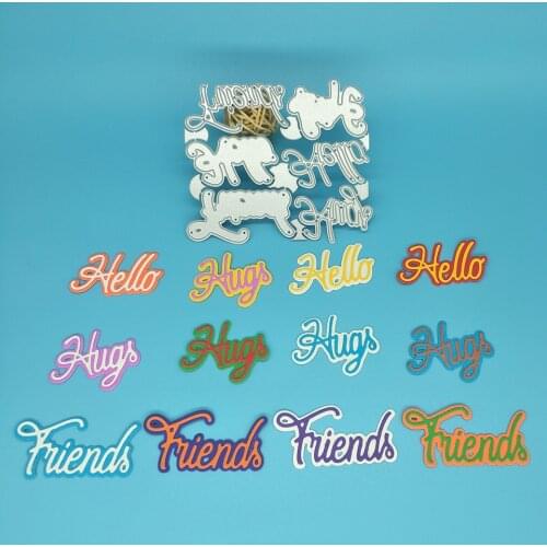 3 English phrases: hello, hugs, friends metal cutting mold for scrapbook photo album decoration DIY handmade art