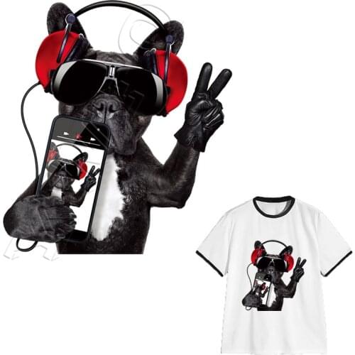 3D Cartoon Dog Patches DIY Heat Transfer Iron-on Patches For T-shirt Dresses A-level Washable Stickers Glue On Clothes Music Dog