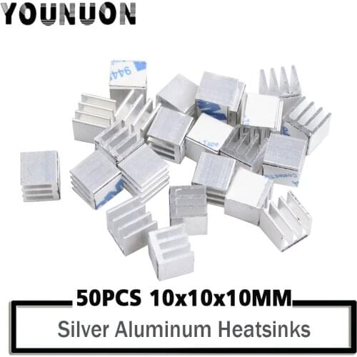 50 Pcs YOUNUON 10mm x 10mm Silver Aluminum VGA Card RAM Memory Cooling Cooler Heatsink